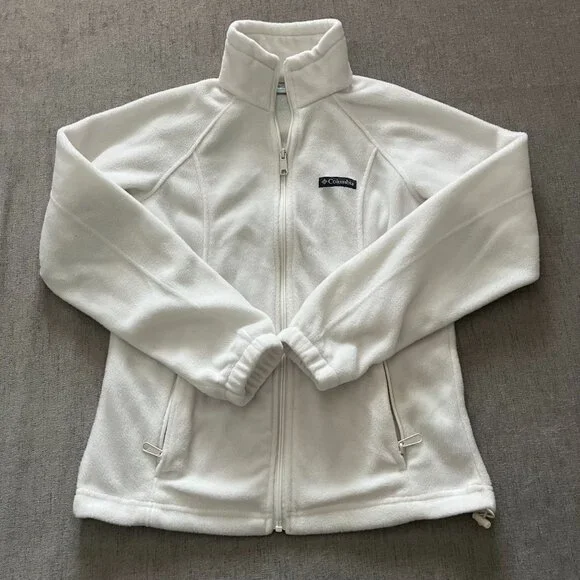 Columbia Full Zip Up Jacket Fleece Women Small White Pockets Outdoor Lightweight - Picture 2 of 11